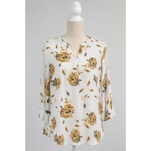 Maurices Top Shirt Women Large Ivory Yellow Floral Bell Sleeve Boho‎ Cottagecore